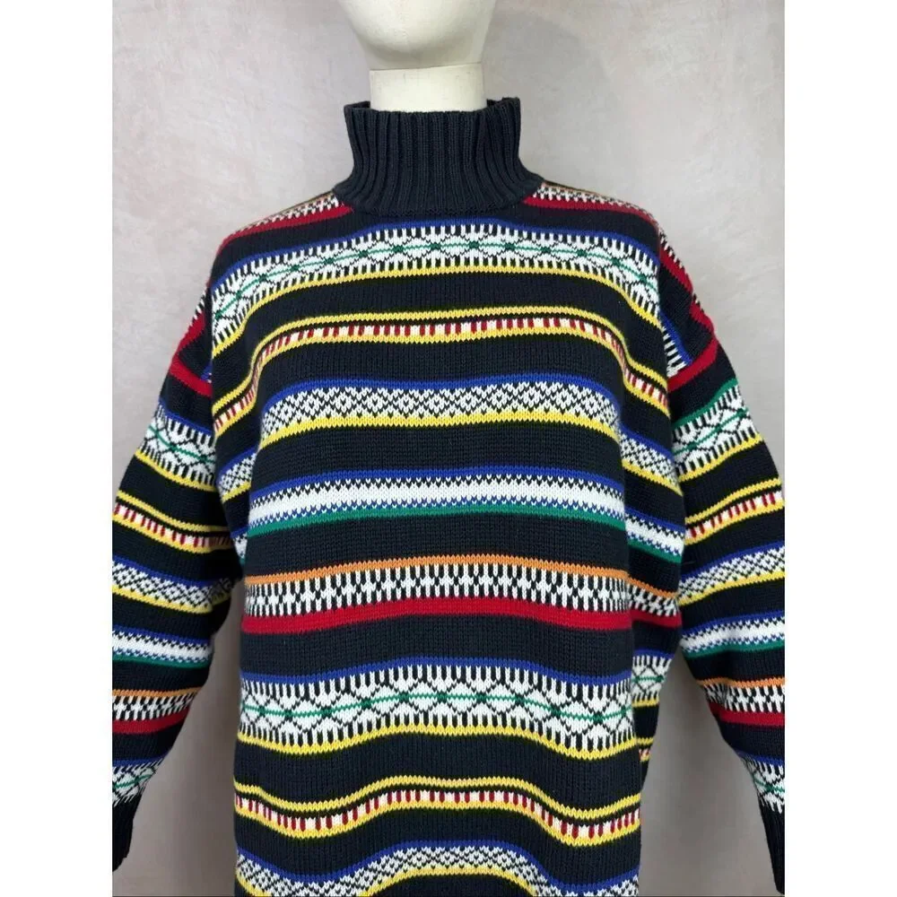 Vintage Striped Sweater 100% Cotton Size Medium 1980s - Picture 2 of 6
